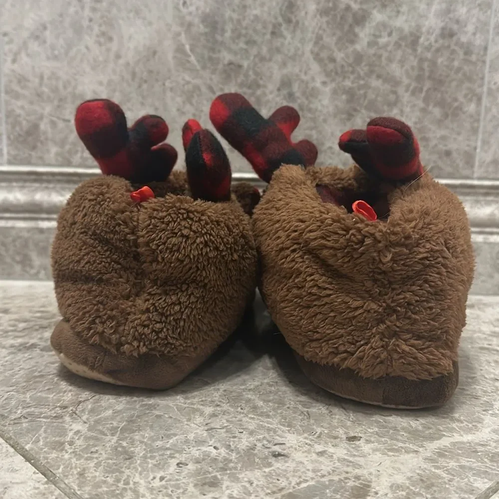 Old Navy Faux-Fur Reindeer Slippers For Kids Size 1-2